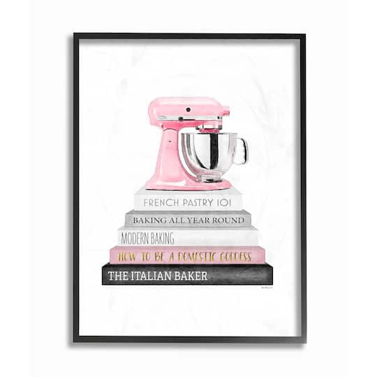 Stupell Industries Fashion Bookstack with Mixer Wall Art in Black Frame
